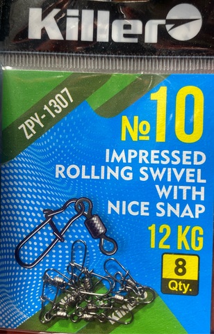 Карабин с вертлюгом Killer Impressed Rolling Swivel №10, арт1307