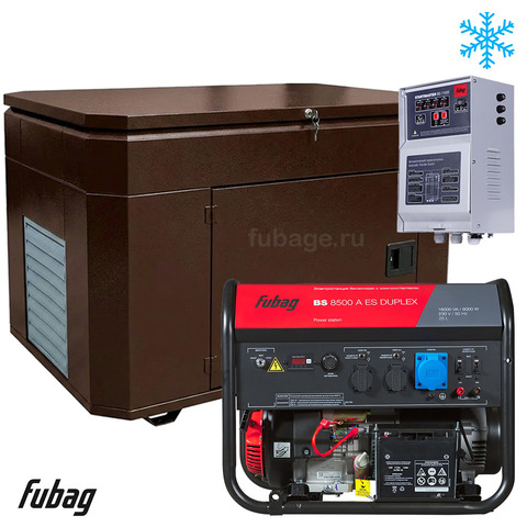 Бензиновый генератор в зимнем супер тихом кожухе с блоком АВР Fubag BS 8500 A ES DUPLEX/1400SSW RAL 8019