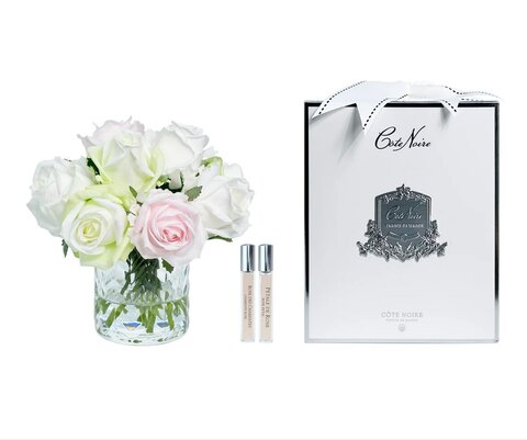 Букет роз ароматизированный и 2 спрея по 10мл Cote Noire Herringbone Clear розовый/зеленый/белый