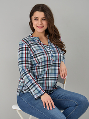 Блузка БЛ-22/клеткасерый-индигокрасный