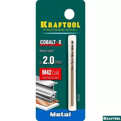 KRAFTOOL COBALT-8, 2.0 х 49 мм, сталь М42, HSS-Co(8%), сверло по металлу (29656-2)