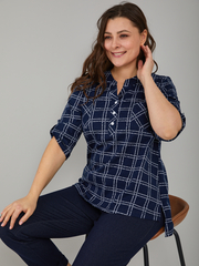 Блузка БЛ-131/синяя-клеткабуквы