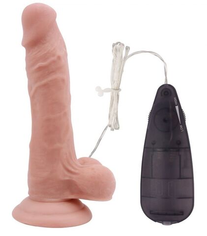 Телесный вибратор с мошонкой на присоске 7 Inch Beginners Dildo Vibrator - 18,6 см. - Chisa T-skin ReaL CN-101831177