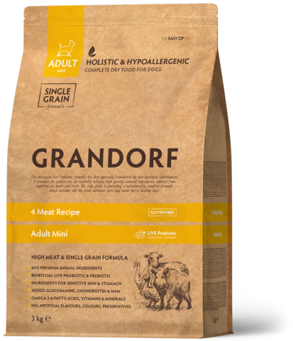 Grandorf Dog Probiotic Mini сухой корм с пробиотиками для собак мелких пород (4 мяса) 3 кг