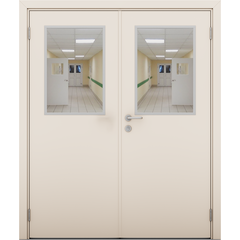 Купить Влагостойкая двустворчатая дверь Модель 4 кремовая остеклённая