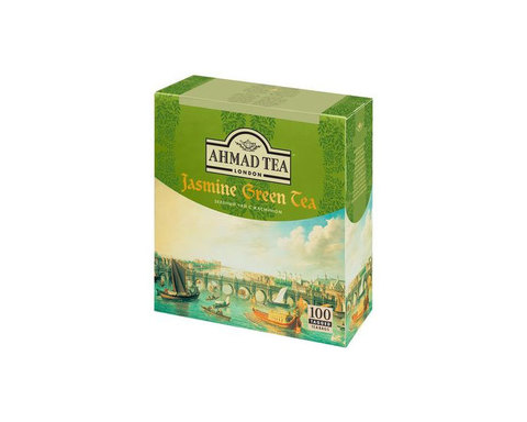 Чай зеленый с жасмином в пакетиках Ahmad Jasmine Tea, 100 пак/уп