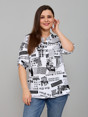 Блузка БЛ-131/чернобелый-газета