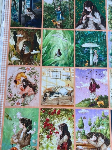 КУПОН из 20 картинок, 100/110 см, Девочка и песик с рожками AEPPOl , 100% хлопок,