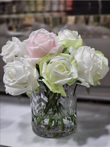 Букет роз ароматизированный и 2 спрея по 10мл Cote Noire Herringbone Clear розовый/зеленый/белый