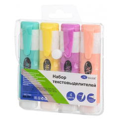 Маркер текстовыделитель Basir, в цветном корпусе, 13 см, разноцветные, пастельные, набор 4 шт
