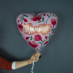 Аг 18''/46 см, Сердце, Мамочке, цветы, Розовый, 1 шт.