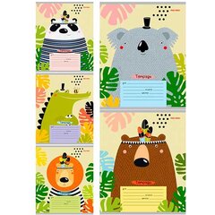 Тетрадь 12л., клетка, Проф-Пресс, скрепка, мелованная обложка, твин-лак, холод. фольга, "Милые зверушки-2", 5 дизайнов в спайке