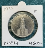 K16914 1935 Германия 5 марок рейхсмарок Кирха без подписи E Ag-900, 13.88 gr