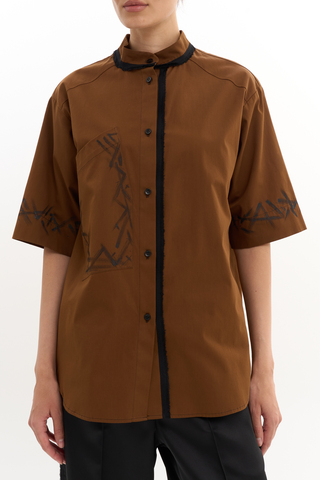 Рубашка коричневая c ручной росписью