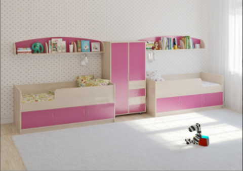 Детская стенка КарИВи Л-№19  Дуб Молочный Розовый