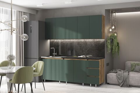 Кухня Челси 2,0м (Изумрудный, Дуб Крафт (Кастилло темный))