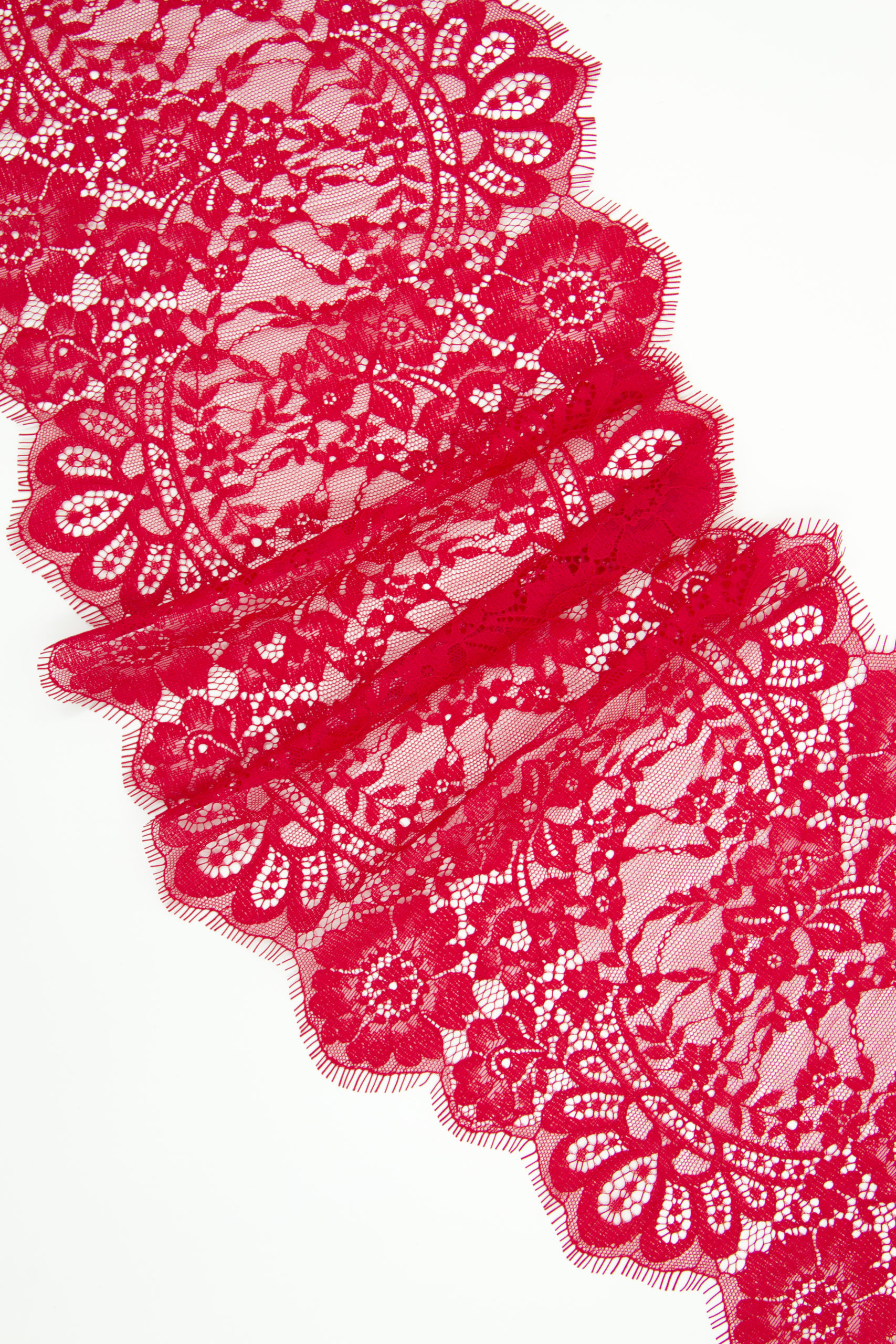 Кружево шантильи малиново-красное неэластичное ширина 25 см длина 1.45 м