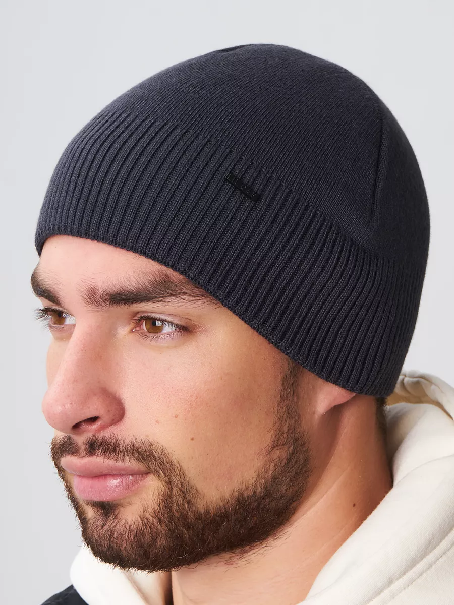 Шапка зимняя на флисе вязаная бини