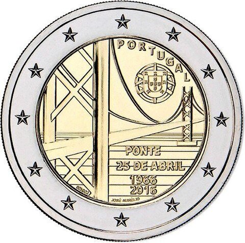 2 евро 2016 Португалия - 50 лет мосту 25 Апреля