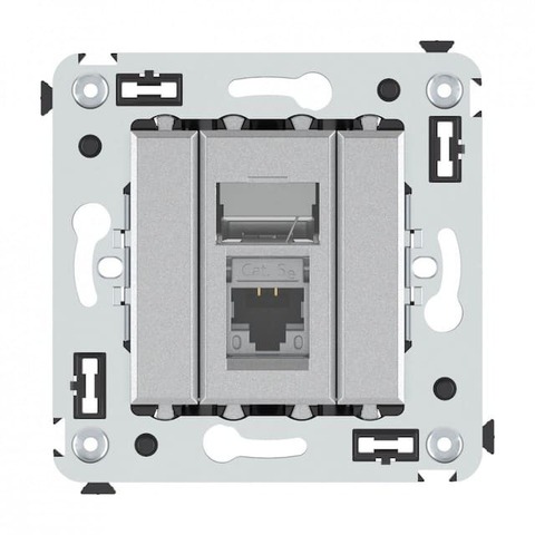 Розетка компьютерная RJ-45 категория 5е - 2 модуля. Цвет Закаленная сталь. DKC серия Avanti. 4404363
