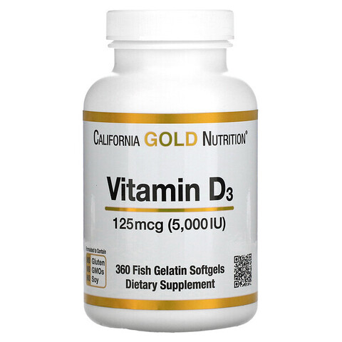 California GOLD Nutrition Витамин D3, 125 mcg (5,000 IU), 360 Fish  Gelatin Softgels  c iHerb