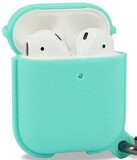 Силиконовый чехол с фактурой кожи с карабином для AirPods 1, 2 (Мятный / mint green)