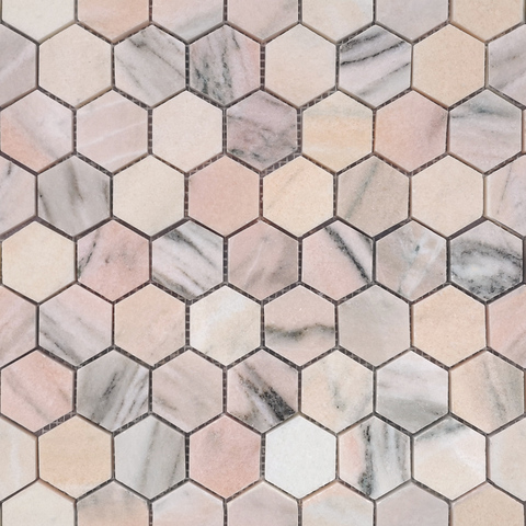 Мозаика Pietrine Hexagonal - Rosa Salmone полированная 29,2x29,8х0,7 см (чип 23х40х7 мм)