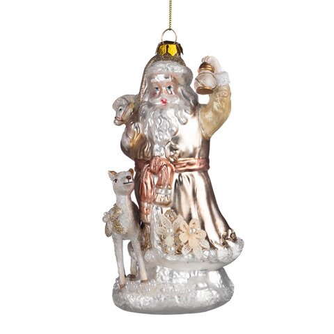 Украшение на елку 19см Goodwill Санта с Бемби белый с кремовым