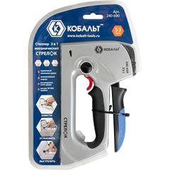 Степлер механический КОБАЛЬТ СТРЕЛОК, алюм.корп., скобы 6-14мм (тип 53), шпильки (12-14мм), гвозди (14мм), рег.удара, спуск.крючок (240-690)