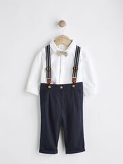 Боди с длинным рукавом и брюки на подтяжках в комплекте для малышей Next N31-190, Темно-синий, Белый
