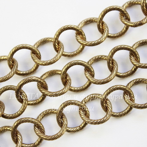 Винтажная цепь текстурная с круглым звеном 10 мм (античное золото), 10 см