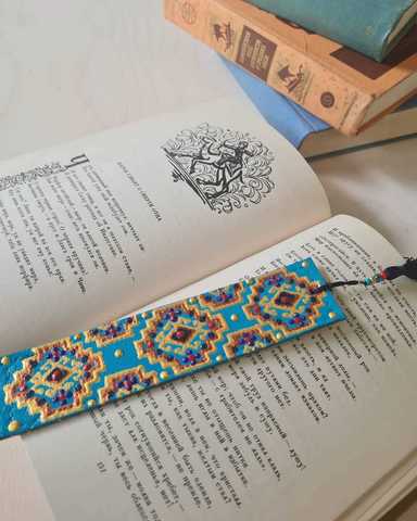 Dəri əlfəcin \  Кожаная закладка \ Leather bookmark (mavi2)