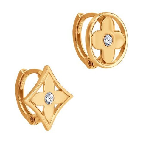 Серьги ассиметричные конго MONOGRAM из золота 585 пробы в стиле LV