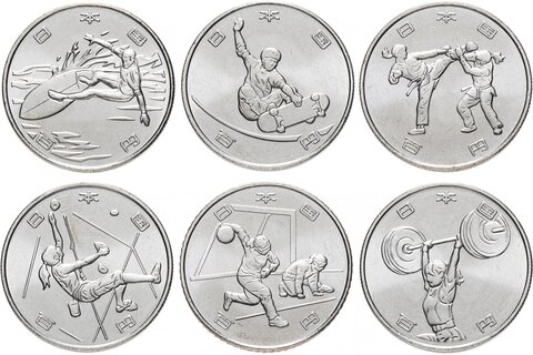 Набор из 6 монет 100 йен 2019 год. - XXXII Олимпийские игры в Токио 2020. Япония