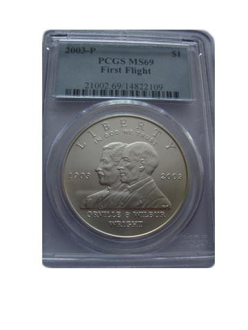 США 1 доллар 2003 100 лет первого полета Братья Райт СЛАБ PCGS MS69 СЕРЕБРО