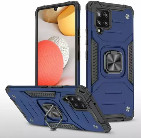 Противоударный чехол Strong Armour Case с кольцом для Samsung Galaxy A22 4G (Синий)