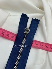 Молния синяя на атласной тесьме серебристая