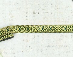 Тесьма жаккард, ш. 2 см, тёмно-зелёный с золотом