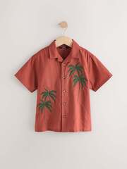 Рубашка с коротким рукавом и вышивкой для мальчика Next AB7-075, Кирпичный
