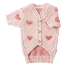 Вязаный кардиган для собак и кошек - пудровый с сердечками