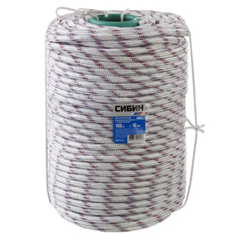 СИБИН d 10 мм, 24-прядный, 100 м, плетеный, с сердечником, полипропиленовый фал (50215-10)