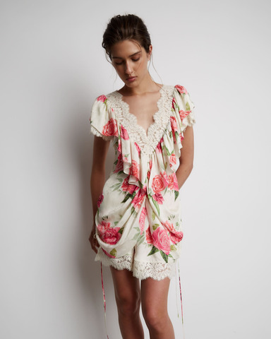 Платье мини из вискозы розы молочный
