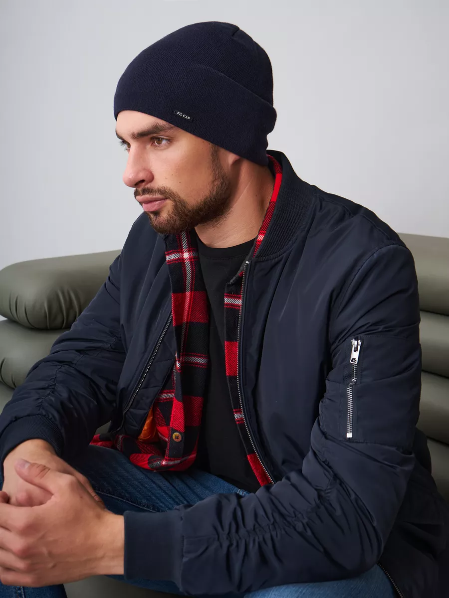 Шапка зимняя на флисе бини вязаная осень