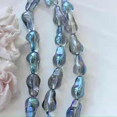 Бусины стеклянные, серо-голубой с переливами, фриформ 22*13 мм, 1 бусина, МК049