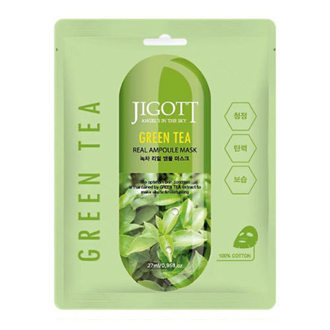 Jigott Green Tea Real Ampoule Mask - Тканевая ампульная маска с зеленым чаем