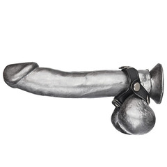 Кольцо на пенис с разделителем мошонки из искусственной кожи на клепках V-STYLE COCK RING - 