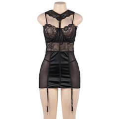 Черный роскошный бэби-долл с подвязками (размер XS-S)