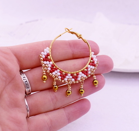 #МК - Серьги-кольца из бисера и граненых бусин | #Tutorial - Beaded and faceted bead ring earrings