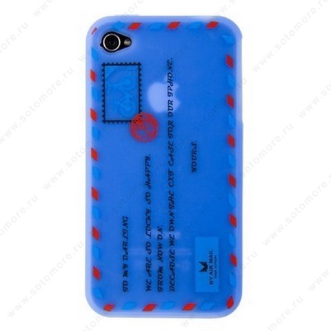Накладка силиконовый для iPhone 4s/ 4 письмо синий