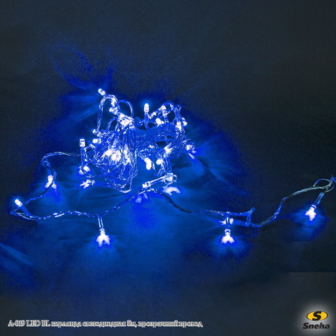 Гирлянда светодиодная A-019 LED BL 5м, прозрачный провод Синяя